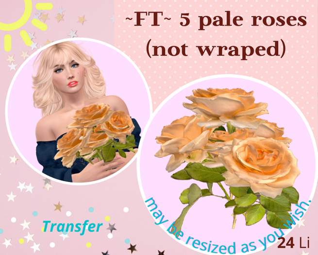 ~FT~ 5 pale yellow roses bouquet