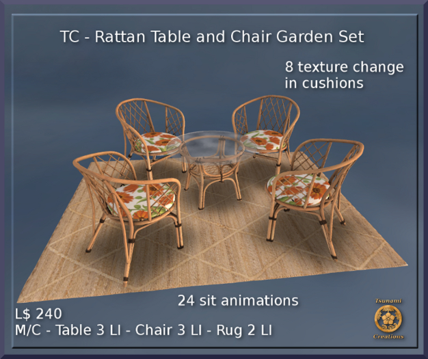 Rattan Table, Chair and Rug Garden Patio Set
