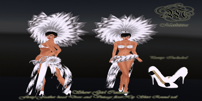 !SHOW GIRL!( WHITE FLEXI FEATHER) COSTUME/ new