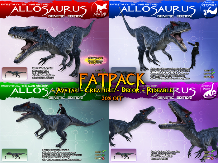 ALLOSAURUS GENETIC EDITION {FATPACK}  ~ Avatar ~ Rideable ~ Creature Pet ~ Decor Statue ~ Bento Mesh/Animesh ~ Save 30%