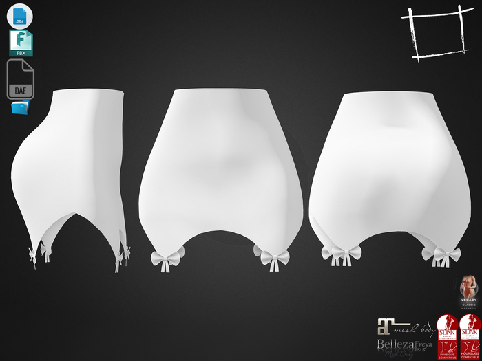 Dae Obj FBX For Mini Bow Garters Skirt Maitreya, Slink (Physique,Hourglass), Belleza (Isis,Freya), Legacy