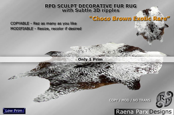 RPD Sculpt Fur Rug "CHOCO BROWN EXOTIC RARE", Decorative (MOD/COPY) - RPD - NEW!!!