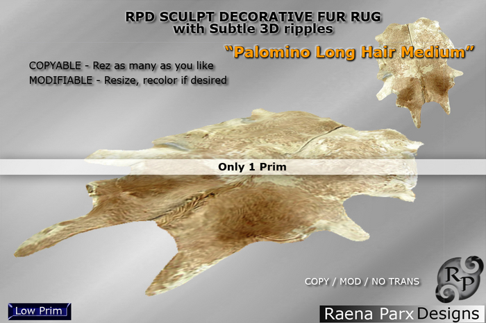 RPD Sculpt Fur Rug "PALOMINO LONG HAIR MEDIUM", Decorative (MOD/COPY) - RPD - NEW!!!