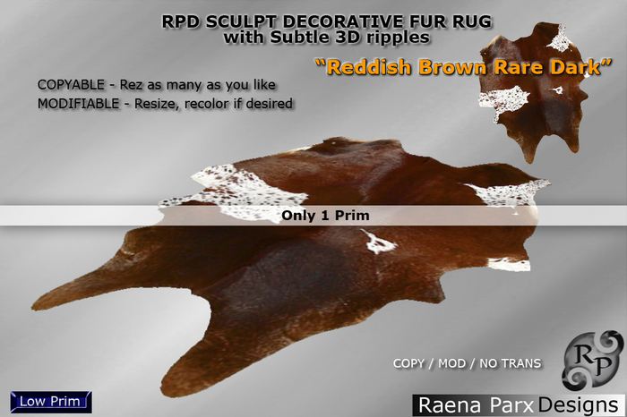 RPD Sculpt Fur Rug "REDDISH BROWN RARE DARK", Decorative (MOD/COPY) - RPD - NEW!!!