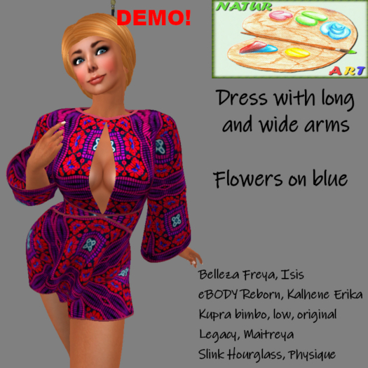 NaturArt Dress with long and wide sleeves: Embroidered Squares DEMO