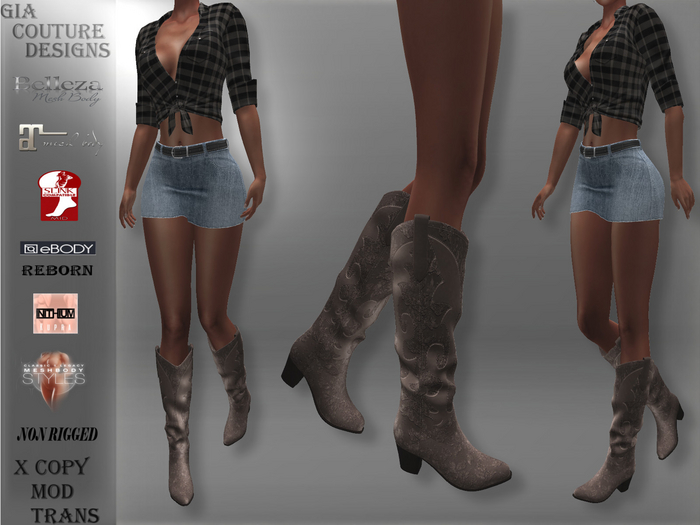 Second Life Marketplace "GCD" Austin Cowgirl Boots Tan