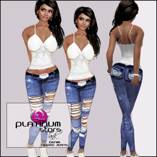 White Platinum Stars Tank & Acid Denim Jeans