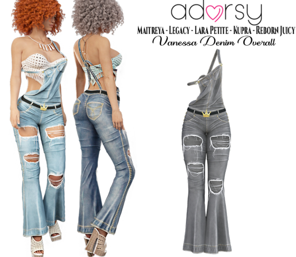 adorsy - Vanessa Denim Overall Grey - Maitreya/Legacy/Lara Petite/Kupra/Reborn-Juicy