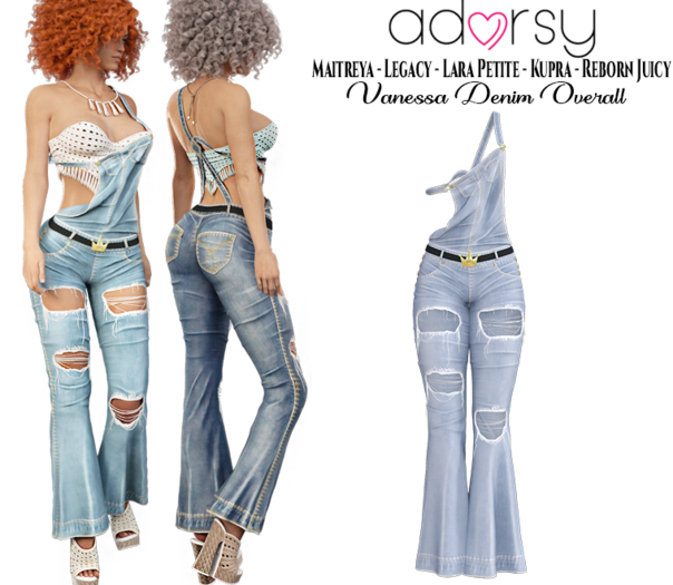 adorsy - Vanessa Denim Overall Faded - Maitreya/Legacy/Lara Petite/Kupra/Reborn-Juicy