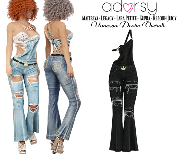 adorsy - Vanessa Denim Overall Dark Black - Maitreya/Legacy/Lara Petite/Kupra/Reborn-Juicy