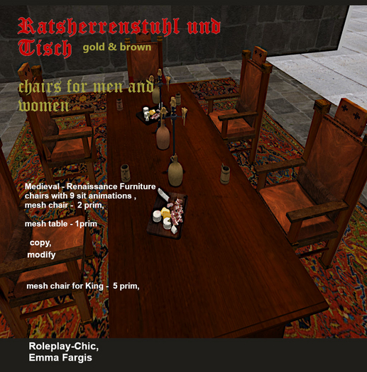 RP-Chic Furniture Councillors chairs & table in gold&brown