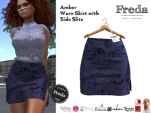"Freda" Amber Tight Worn Mini Skirt, Blue Floral Stripes, Secretary outfit, Slink, Tonic, Rebirth, Legacy, eBody Reborn