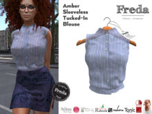 "Freda" Amber Sleeveless Blouse Tucked-In Shirt Blue Stripes, Secretary, Office, Freya, Rebirth, Reborn, Tonic, Slink