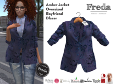 "Freda" Amber Oversized Boyfriend Blazer Jacket Blue Floral Stripes, Freya, Slink, Tonic, Rebirth, eBody Reborn, Legacy