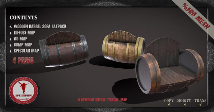 (Efe Design) Wooden Barrel Sofa Fatpack Fullperm 