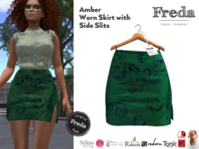 "Freda" Amber Tight Worn Mini Skirt, Green Floral Stripes, Secretary outfit, Slink, Tonic, Rebirth, Legacy, eBody Reborn