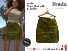 "Freda" Amber Tight Worn Mini Skirt, Gold Floral Stripes, Secretary outfit, Slink, Tonic, Rebirth, Legacy, Reborn, Gen.X