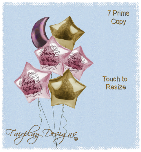 ~R~Happy Birthday Golden Splendor Star Balloon Cluster~Static