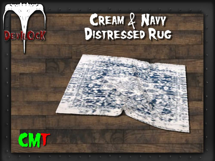 DEVILOCK - Cream & Navy Distressed Rug