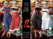 Ella Vintage Style Pinup Dress, Polkadots & Cherrys, Mix Match Textures, Hud, Kupra, Maitreya, Legacy, Slink HG, Belleza