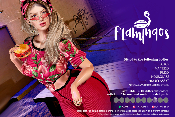 *Flamingos* RIbbed Pants -Purple