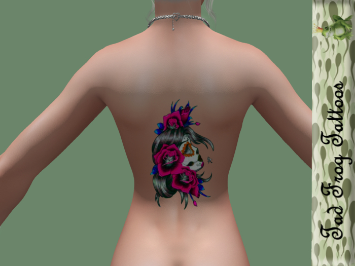 Face & Roses Back Tattoo Magenta