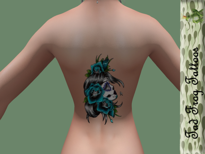 Face & Roses Back Tattoo Lt Blue