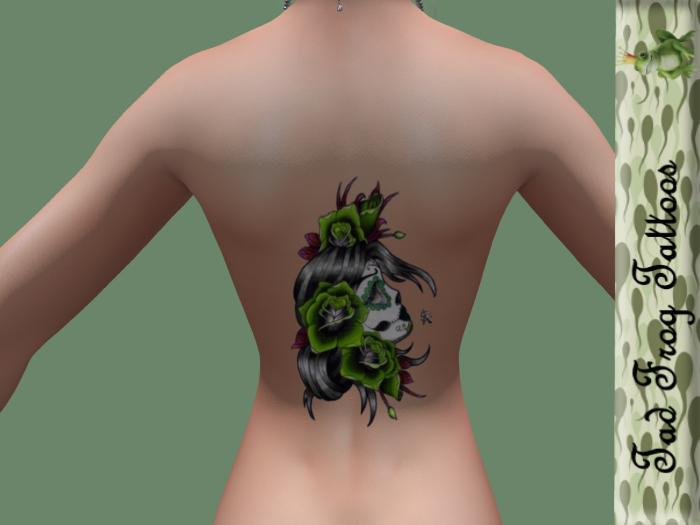 Face & Roses Back Tattoo Lime Green