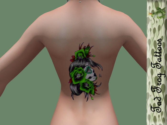 Face & Roses Back Tattoo Green