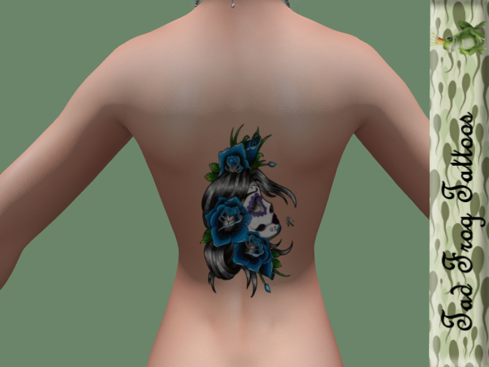 Face & Roses Back Tattoo Dk Blue