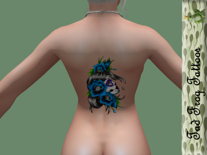 Face & Roses Back Tattoo Mid Blue