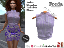 "Freda" Amber Sleeveless Blouse Tucked-In Shirt Purple Stripes, Secretary, Office, Freya, Rebirth, Reborn, Tonic, Gen.X