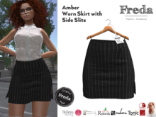 "Freda" Amber Tight Worn Mini Skirt Black Pinstripes Secretary Office Outfit Slink, Tonic, Rebirth, Legacy, eBody Reborn