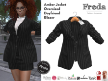 "Freda" Amber Oversized Boyfriend Blazer Jacket Black Pinstripes, Freya Slink, Tonic, Rebirth, eBody Reborn, Legacy
