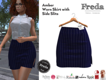 "Freda" Amber Tight Worn Mini Skirt Blue Pinstripes Secretary Office Outfit Slink, Tonic, Rebirth, Legacy, eBody Reborn