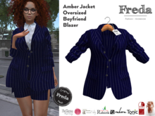 "Freda" Amber Oversized Boyfriend Blazer Jacket Navy Blue Pinstripes, Freya Slink, Tonic, Rebirth, eBody Reborn, Legacy
