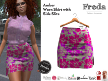 "Freda" Amber Tight Worn Mini Skirt Pink Grey Flowers, Secretary outfit, Slink, Tonic, Rebirth, Legacy, Reborn, Gen.X