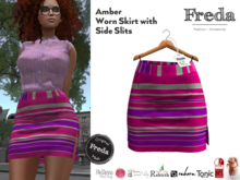 "Freda" Amber Tight Worn Mini Skirt Pink Grey Stripes, Secretary outfit, Slink, Tonic, Rebirth, Legacy, eBody Reborn
