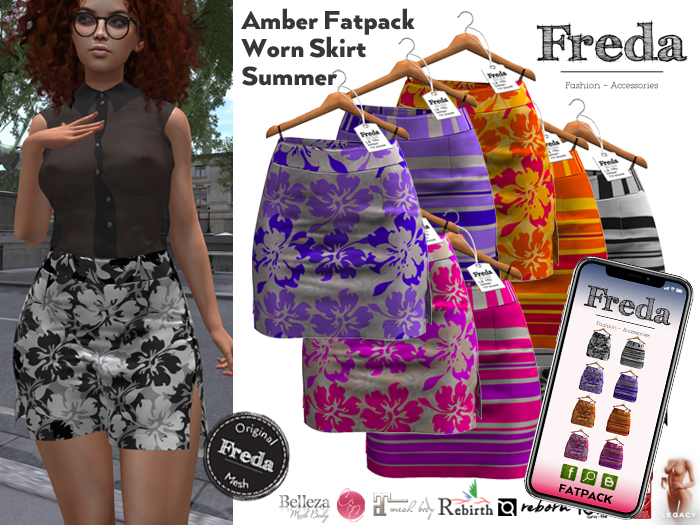 "Freda" Fatpack Amber Tight Worn Mini Skirt Summer Pattern Secretary outfit, Slink, Tonic, Rebirth, Legacy, eBody Reborn