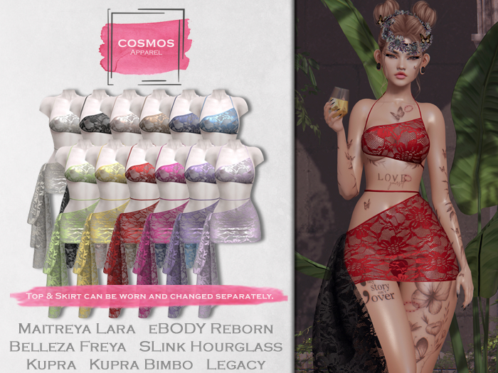 [COSMOS] Ines Top & Skirt Set Lace / 12 Colors Fatpack Demo