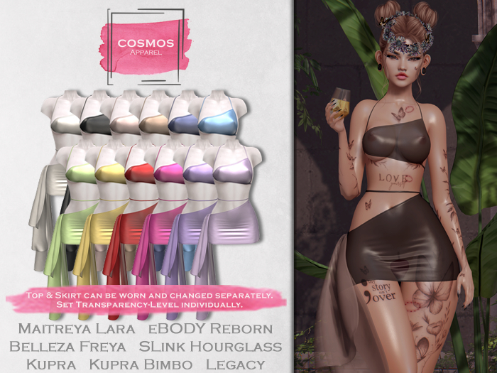 [COSMOS] Ines Top & Skirt Set Satin / 12 Colors Fatpack Demo