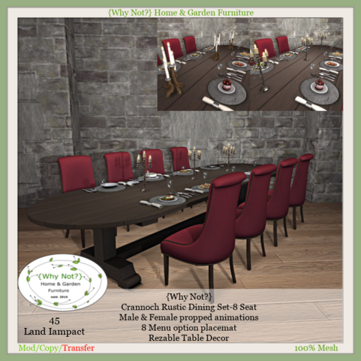 {Why Not?} Crannoch Rustic Dining Set-8 Seat-Boxed