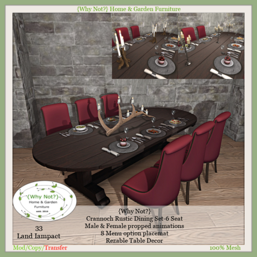 {Why Not?} Crannoch Rustic Dining Set-6 Seat-Boxed