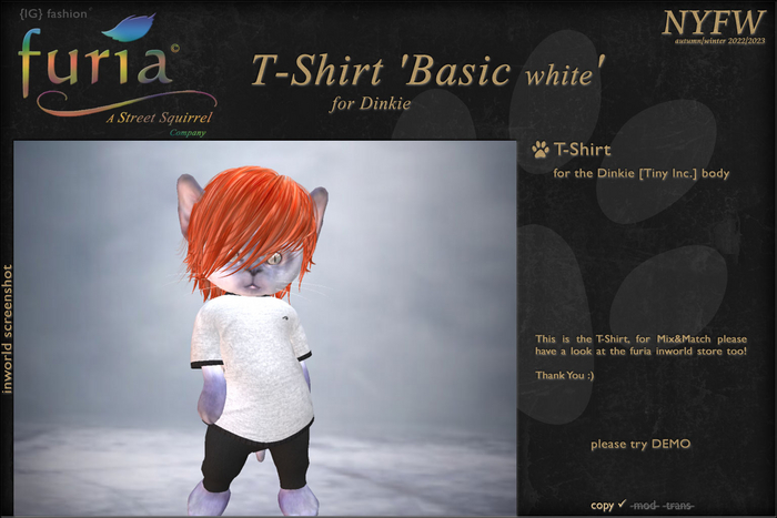 Second Life Marketplace - furia - T-Shirt - basics white - Dinkie [add]