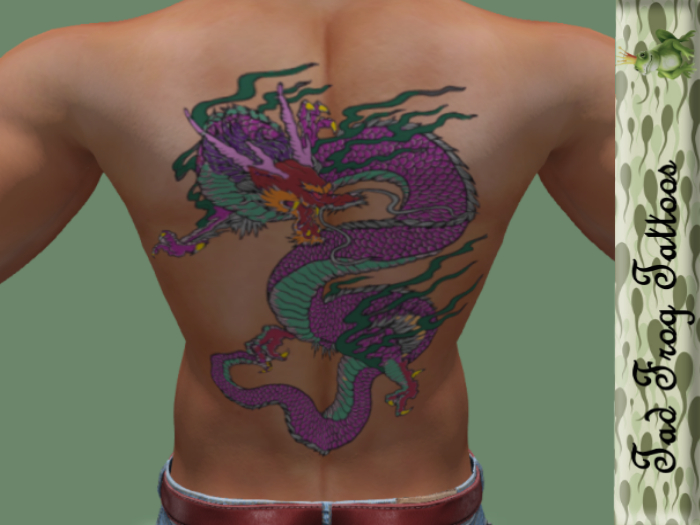 Dragon Back Tattoo Green & Purple 3a