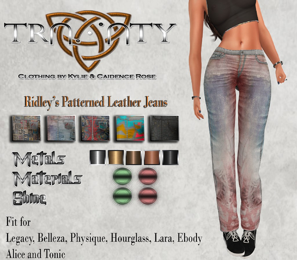 Trinity - Ridley's Pattern Leather Jeans w/hud (Maitreya/Belleza/Slink/Legacy/eBody/Alice)