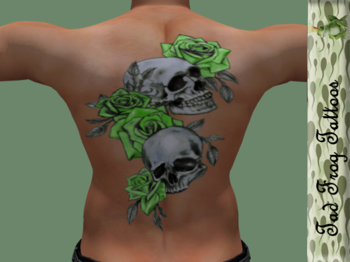 Sculls n Roses Tattoo Green 1b