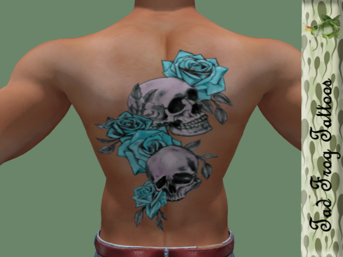 Sculls n Roses Tattoo Lgt Blue 1b