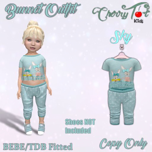 *Cherry Tot* BEBE/TDB Fitted Bunnet Outfit Sky (Wear&Click)