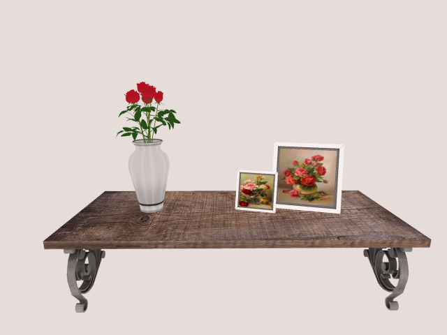 Shelf with frames & Roses in Vase